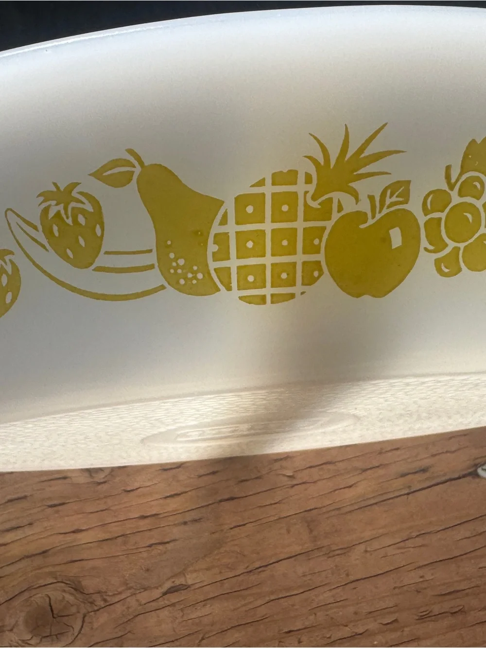 1950’s Glasbake Milk Glass Baking Dish with “Fruit Bounty” Design